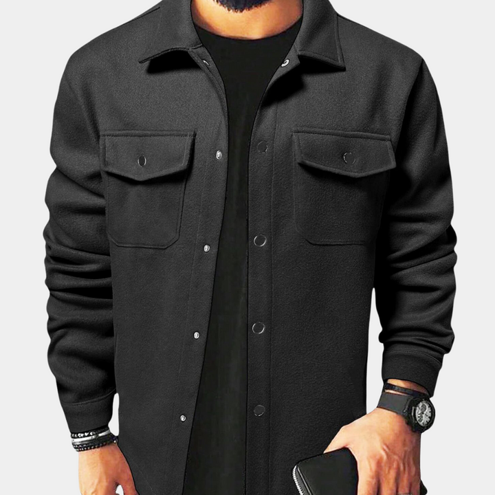 Hoymans heren button-down jas, ideaal voor smart casual look. Comfortabele polyester herfst/winterjas, stijlvol en alledaags.