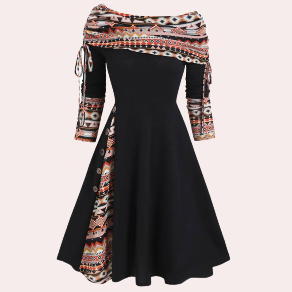 Elegante dames Elara A-lijn jurk met chique accentprint; stijlvolle en comfortabele kleding voor vrouwen.