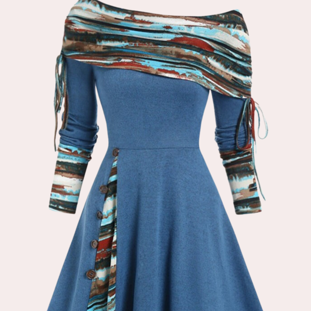 Comfortabele Elara A-lijn jurk voor dames met opvallende accentprint; veelzijdige lente/zomer vrouwenmode.