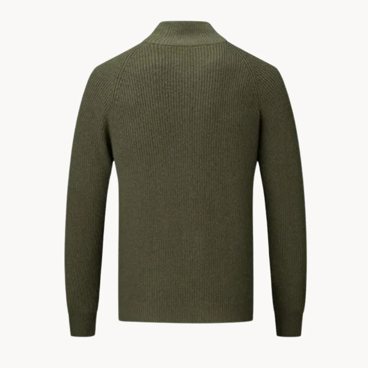 Luxe cashmere heren ritsvest met opstaande kraag, veelzijdig voor herfst en winter.