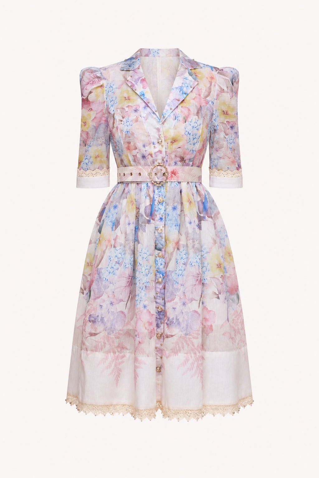 Modieuze dames overhemdjurk met fleurige bloemenprint, korte mouwen en ceintuur, ideaal als comfortabele zomerjurk.