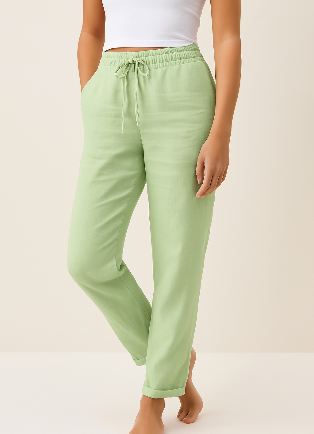 Elegante linnenlook damesbroek, ideaal als comfortabele vrijetijdsbroek met regular fit.