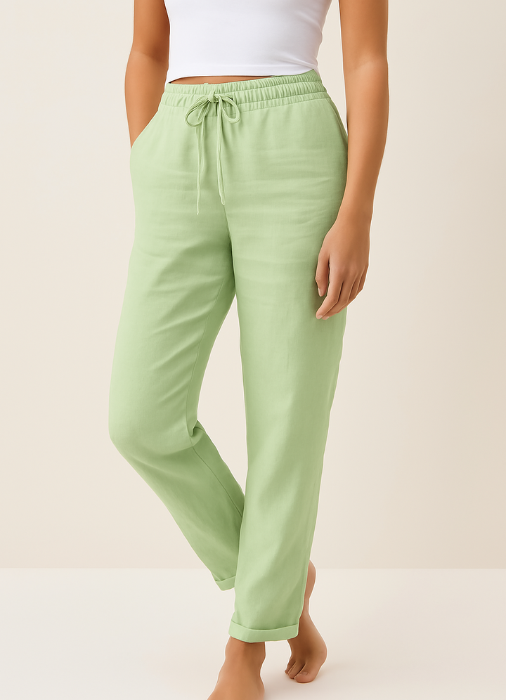 Elegante linnenlook damesbroek, ideaal als comfortabele vrijetijdsbroek met regular fit.