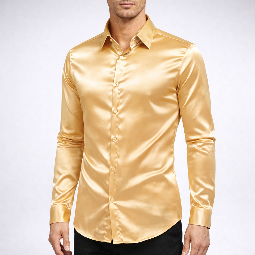 Glanzend slim fit herenoverhemd, ideaal voor feestelijke gelegenheden. Elegant design met lange mouwen.