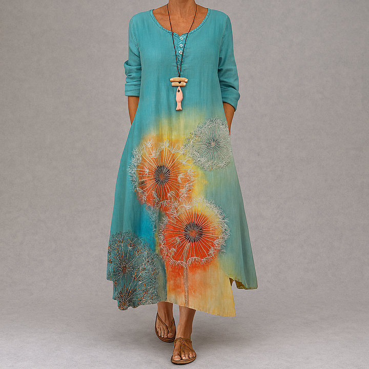 Elegante duurzame dames A-lijn jurk met ronde hals voor moeiteloze stijl.
