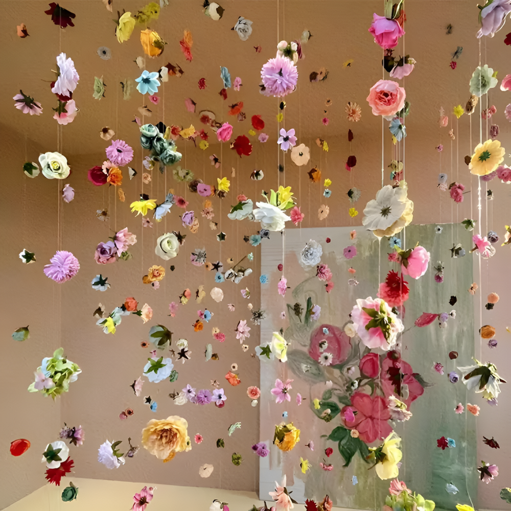 Decoratieve kunstbloemenslinger voor interieur, verjaardag of evenementen. Sfeervolle boheemse bloemdecoratie.