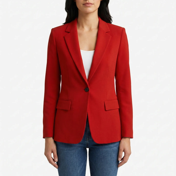 Elegante getailleerde damesblazer met één knoop accentueert het figuur, ideaal voor vrouwenmode.