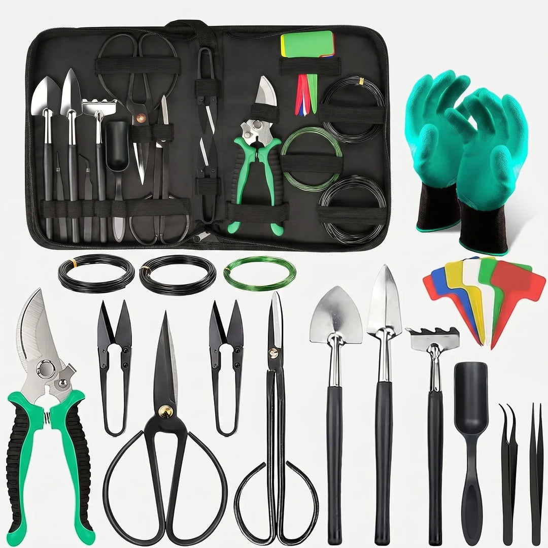 Complete bonsaiset (24 tools) voor elke liefhebber, essentieel voor gedetailleerde plantenverzorging.