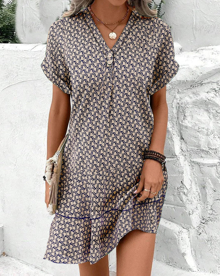 Luchtige dames casual zomerjurk met vrolijke print, V-hals en korte mouwen voor ultiem comfort.
