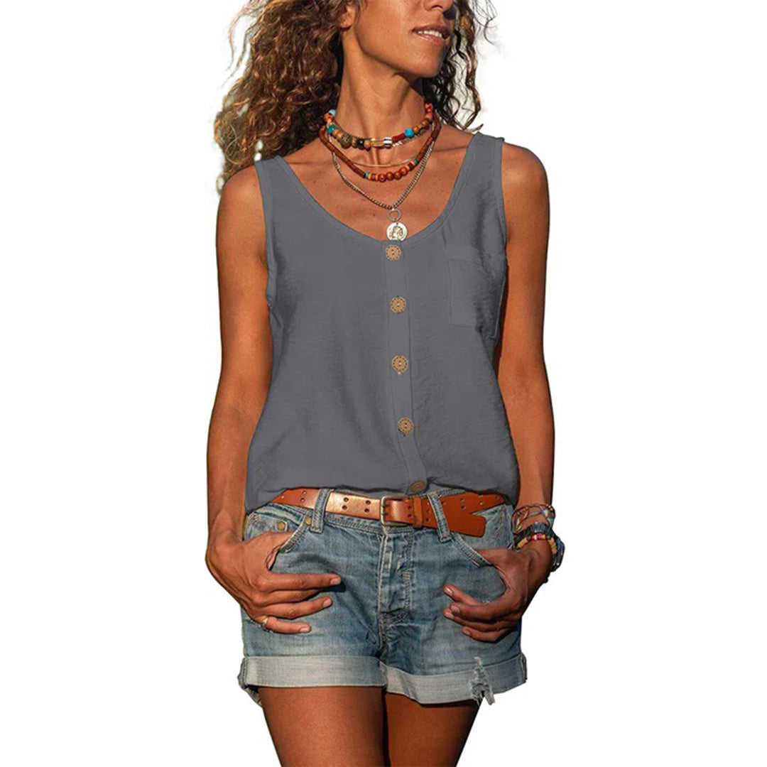 Dames casual zomertop, mouwloos en elegant, perfect voor dagelijks gebruik en comfort.