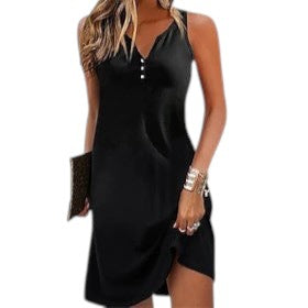 Elegante casual dames jurk, mouwloos, mini, met speelse print. Perfecte zomeroutfit.