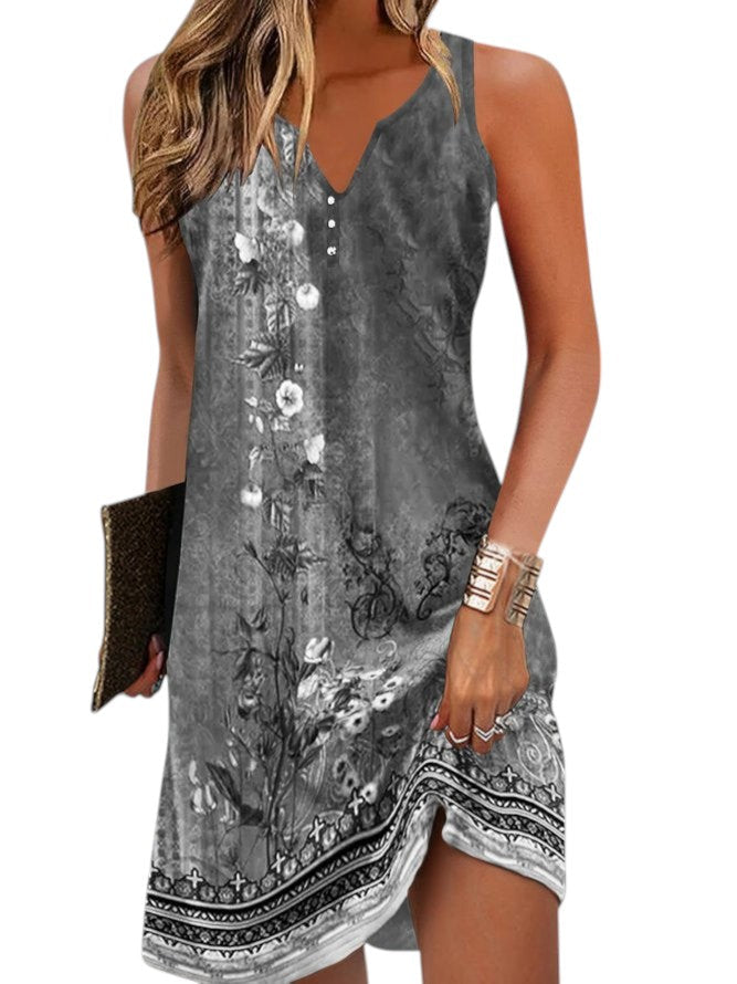 Trendy zomerjurk voor dames, mouwloos en modieus, met een vrolijke, speelse print.