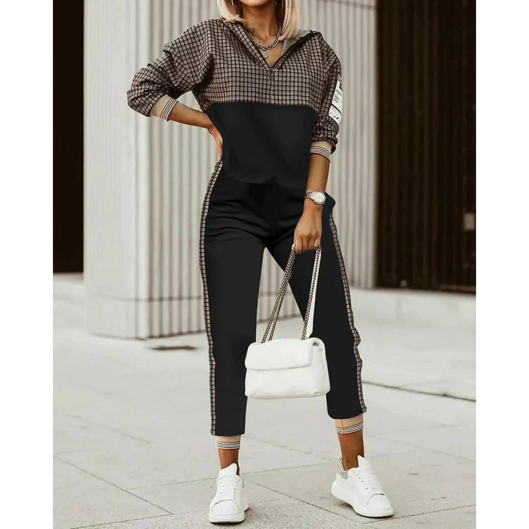 Stijlvol dames trainingspak, comfortabele loungewear set voor lente/herfst. Perfecte vrouwenkleding voor ontspanning.