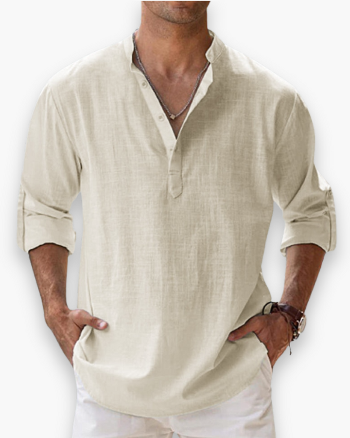 Comfortabel heren casual overhemd met lange mouwen en relaxte, losse pasvorm voor de zomer.