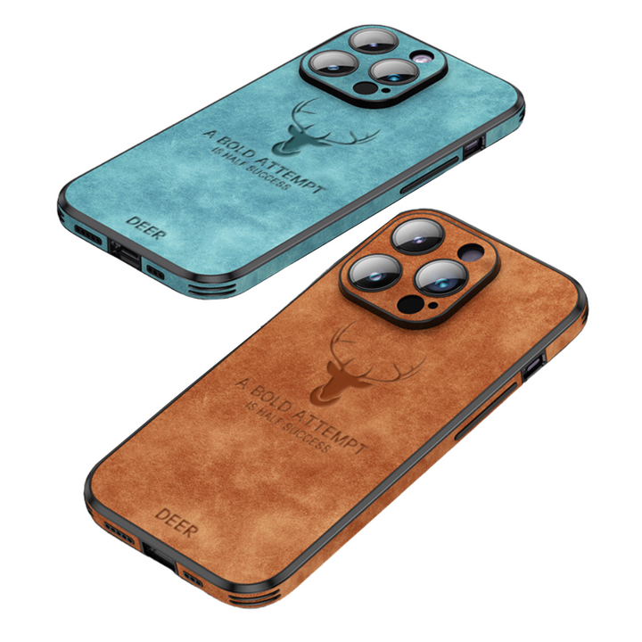 Luxe leren iPhone hoesje met stijlvol design en schokbestendige bescherming.