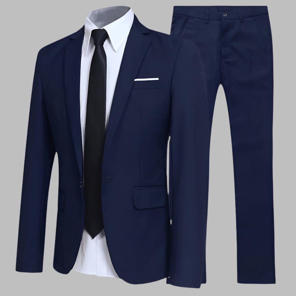 Elegant tweedelig damespak, ideaal voor zakelijke meetings of kantoor. Stijlvol colbert en pantalon.