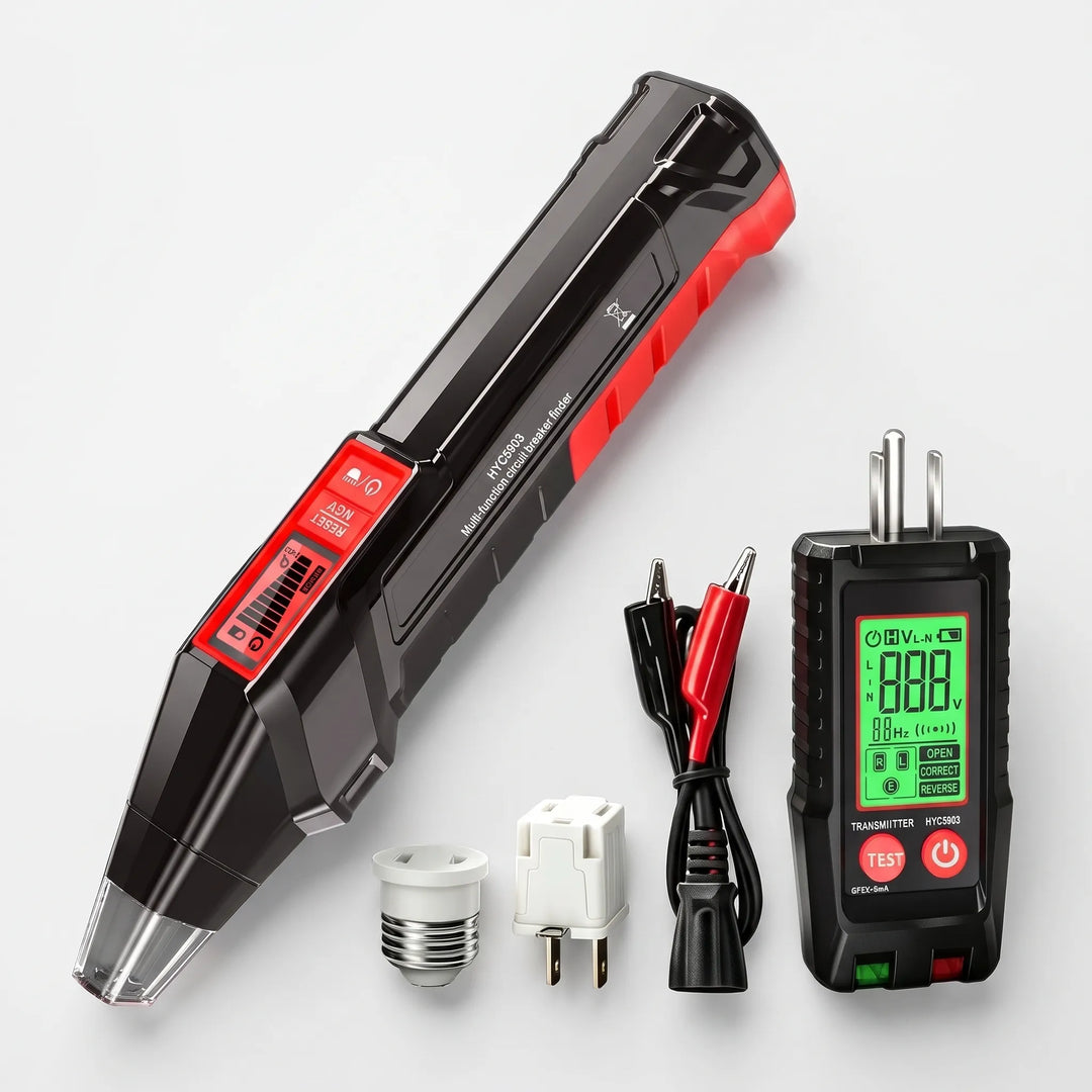 Compacte elektrische tester voor spanningsmeting, bedradingscontrole en aardlekschakelaar test, verhoogt veiligheid.