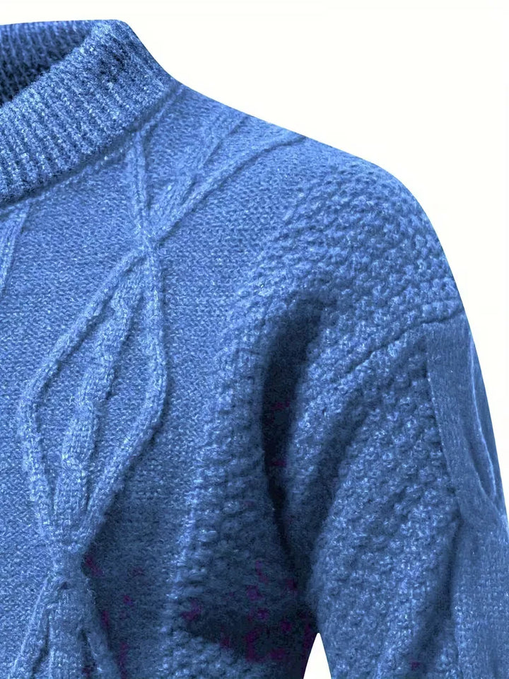 Modieuze gebreide heren trui, jacquard patroon, ronde hals, ideaal voor herfst/winter mode.