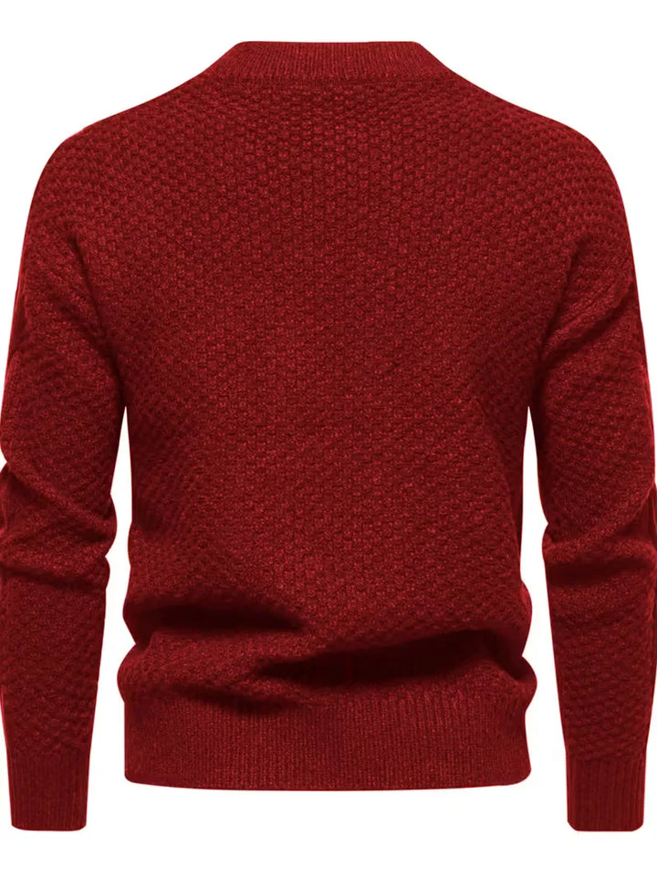 Zachte heren gebreide trui, jacquard patroon, ronde hals, comfortabel voor herfst/winter dagen.