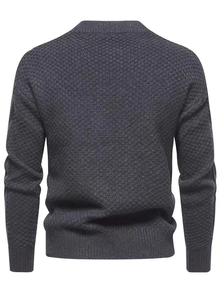 Heren trui met jacquard weefsel, gebreid, ronde hals, lange mouw, comfortabel voor de winter.