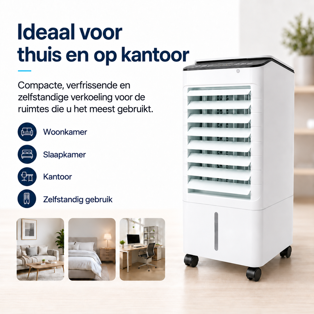 Overal verkoeling: compacte draagbare verdampingskoeler voor thuis en kantoor.