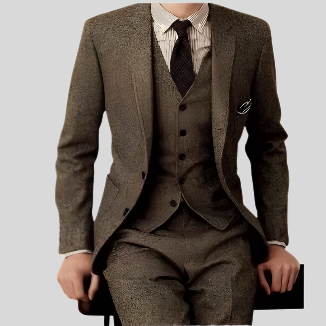 Stijlvol driedelig slim-fit herenpak Harry, ideaal voor formele gelegenheden of zakelijke bijeenkomsten.