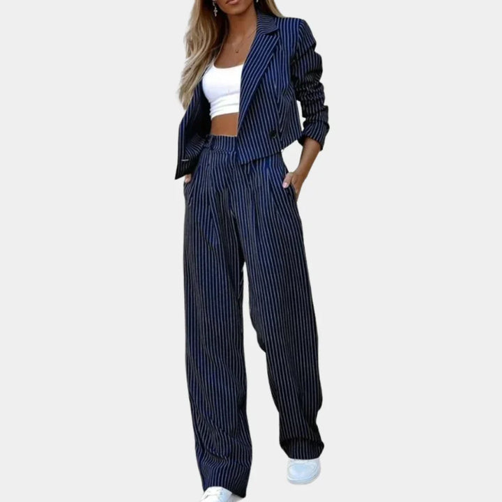 Chique damespak set met wijde pijpen, perfect voor kantoor of modebewuste vrijetijd.