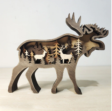Elegante houten eland wanddecoratie. Handgemaakt houtsnijwerk voor een natuurlijke en sfeervolle woondecoratie.