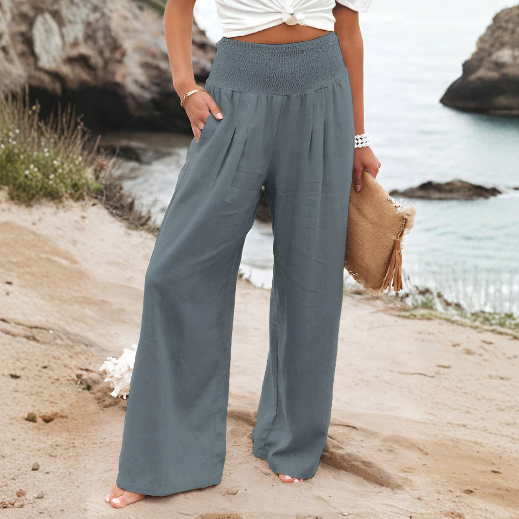 Zomerse linnen palazzo broek voor vrouwen. Luchtig en comfortabel, met breedbeen en hoge taille voor stijl.