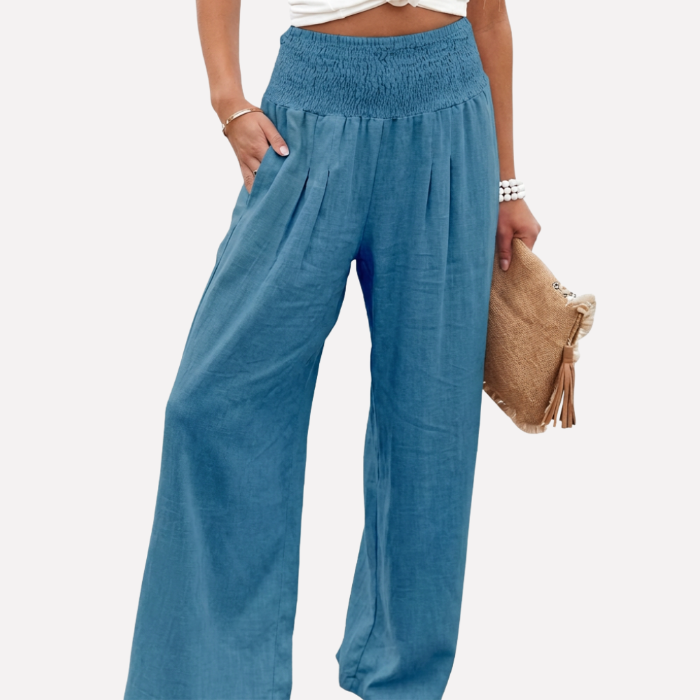Casual chic linnen palazzo broek voor vrouwen. Comfortabele zomerbroek met hoge taille en breedbeen.