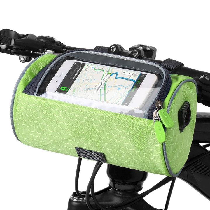 Unisex fietstas met touchscreen telefoonhouder. Waterdicht, voor veilige navigatie en opbergen van fietsaccessoires.