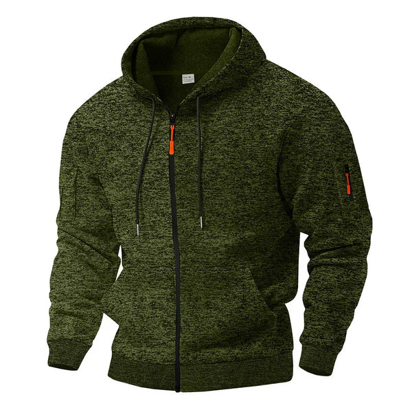 Heren fleece jas met capuchon, comfortabel en veelzijdig voor outdoor activiteiten en dagelijks dragen.