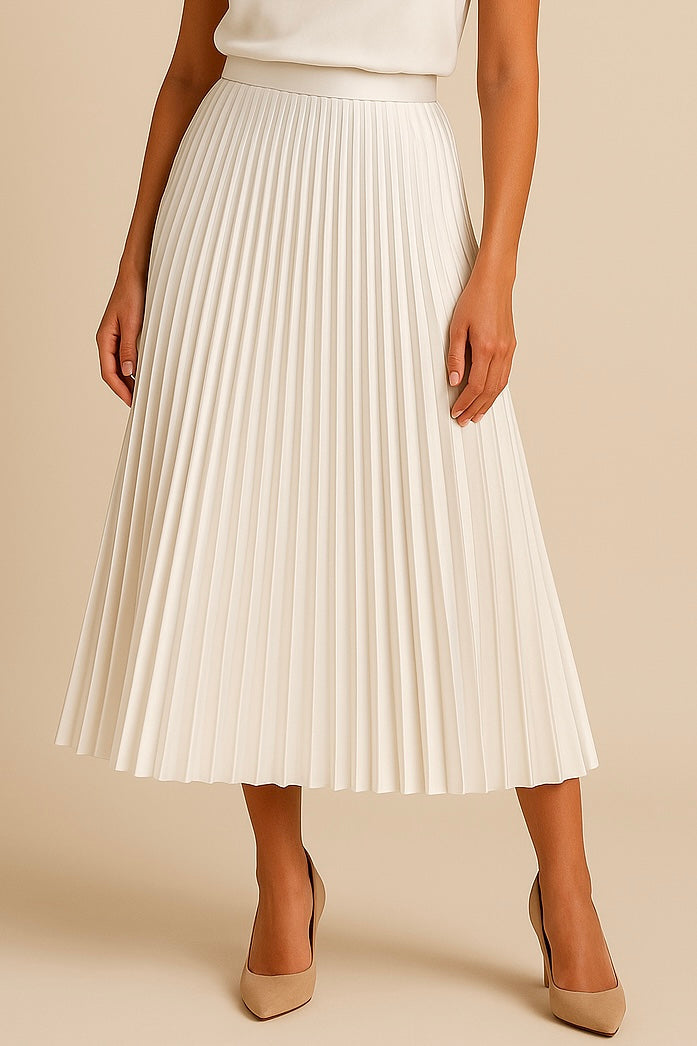 Dames satijnen plissérok met hoge taille in tijdloos elegant design.