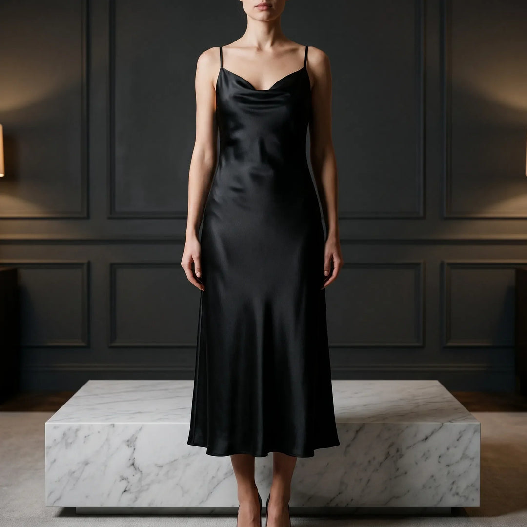 Elegante gedrapeerde slipdress voor dames, perfect als chique avondjurk of feestjurk.