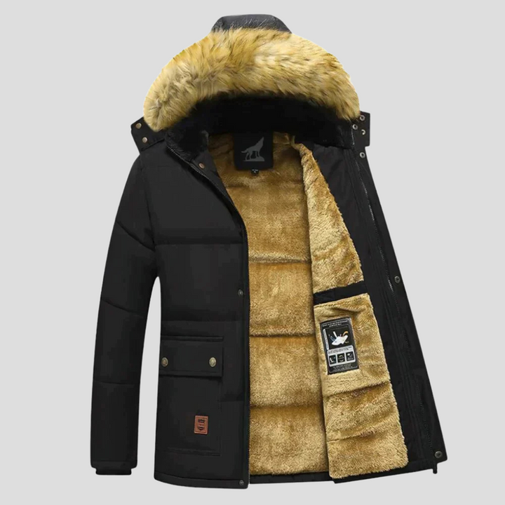 Heren Gewatteerde Winterparka Jayden met afneembare capuchon, ideaal voor koude winterdagen.