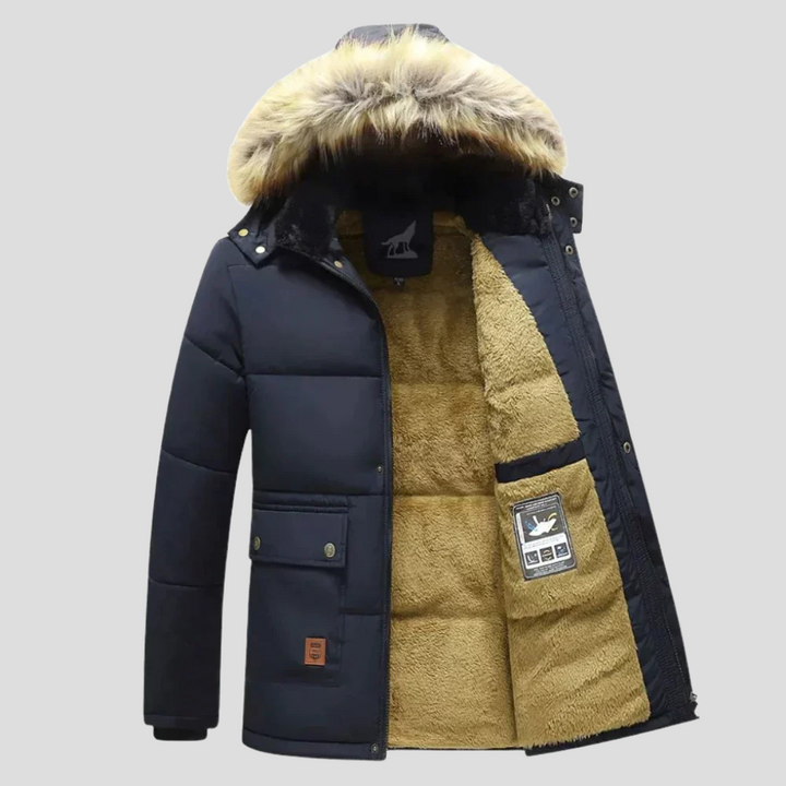 Stijlvolle heren winterparka Jayden, gewatteerd met afneembare capuchon, perfect voor winterkleding en herenmode.