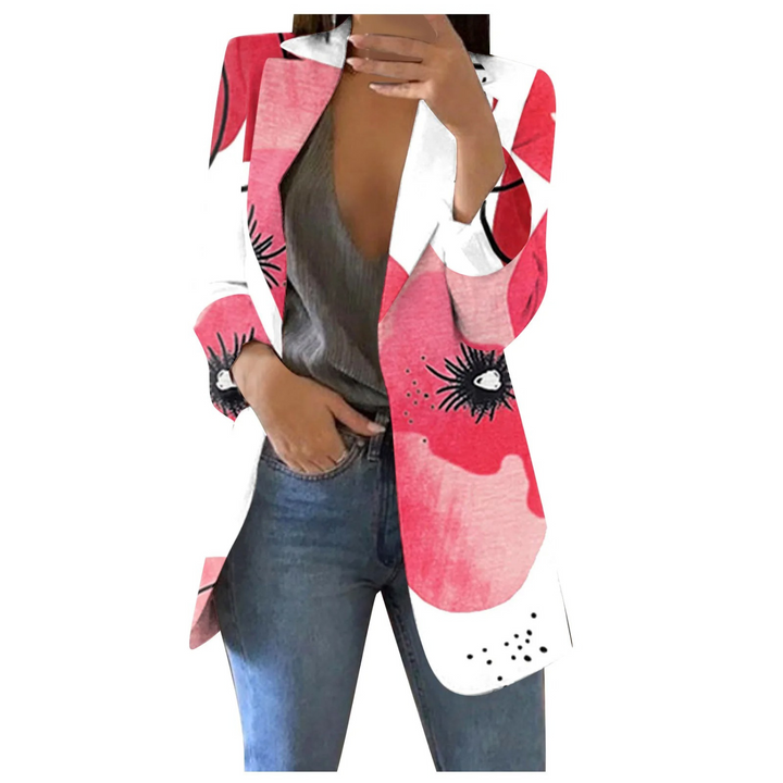 Trendy dames cropped blazer Savannah met opvallende print; veelzijdig voor casual of chique.