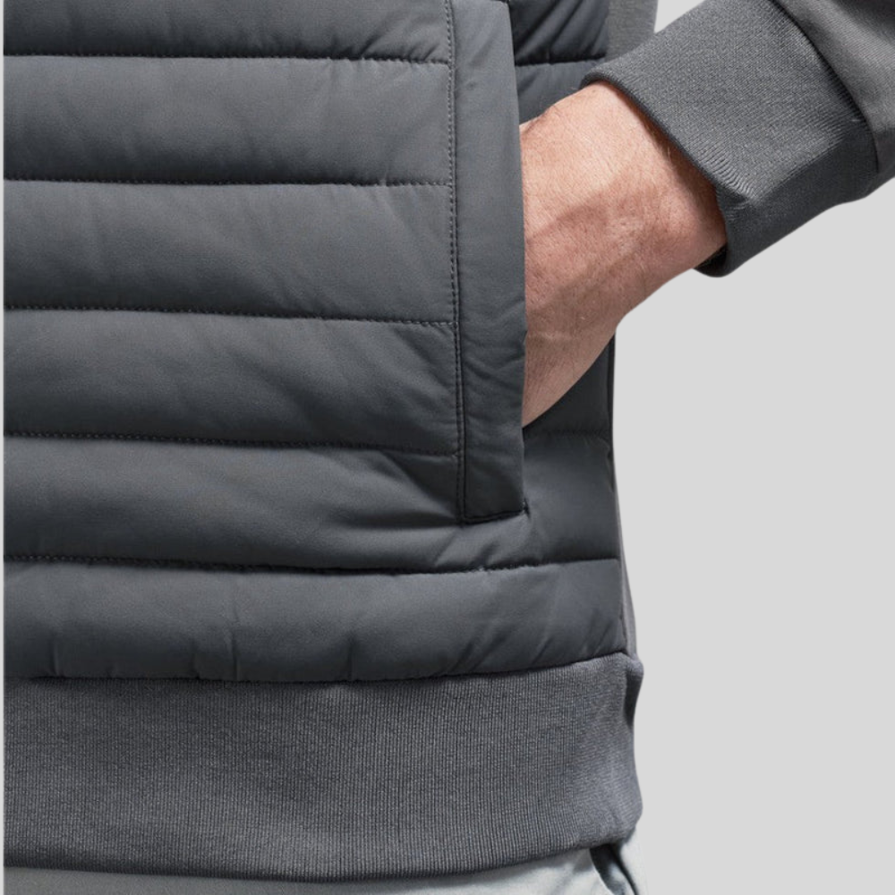 Casual heren gewatteerde jas met ritssluiting, perfecte bovenkleding voor dagelijkse mode in zwart of grijs.
