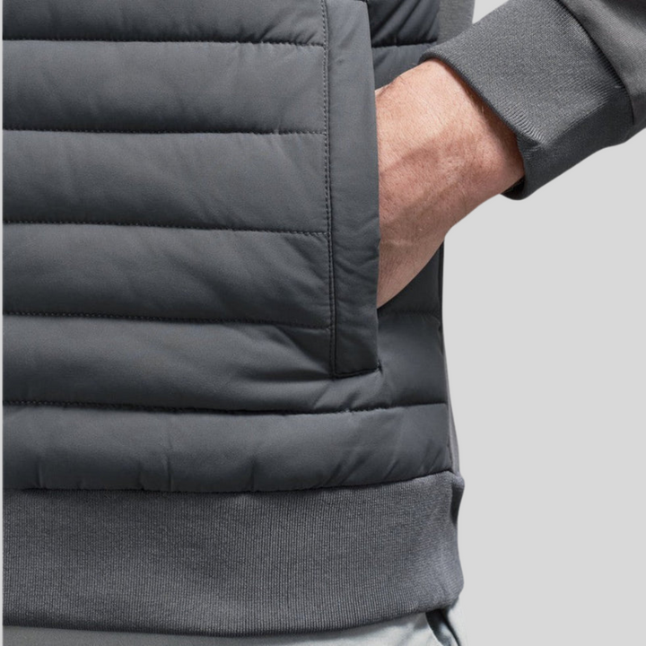 Casual heren gewatteerde jas met ritssluiting, perfecte bovenkleding voor dagelijkse mode in zwart of grijs.