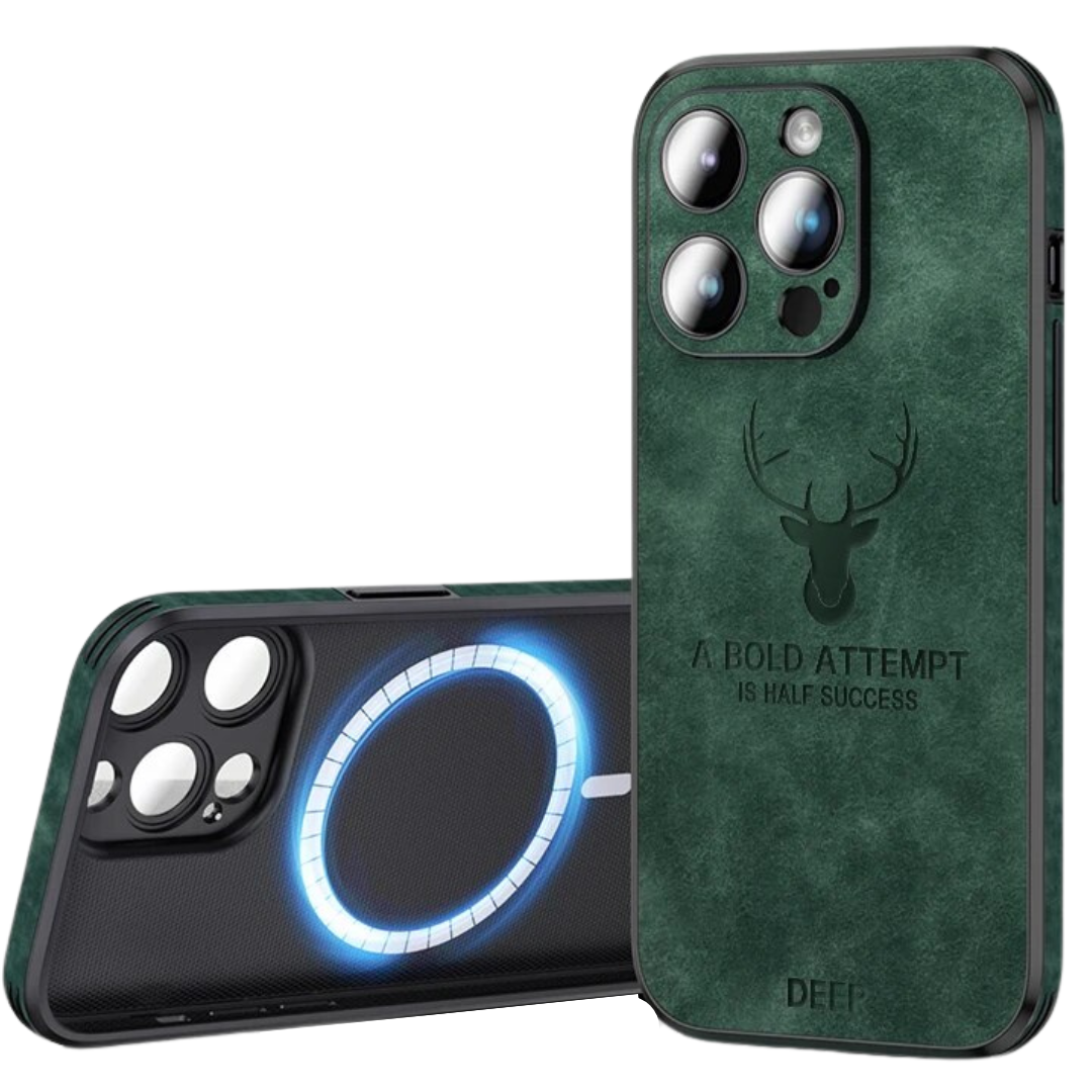 Hoogwaardig leren iPhone hoesje, luxe afwerking en schokabsorberende eigenschappen.