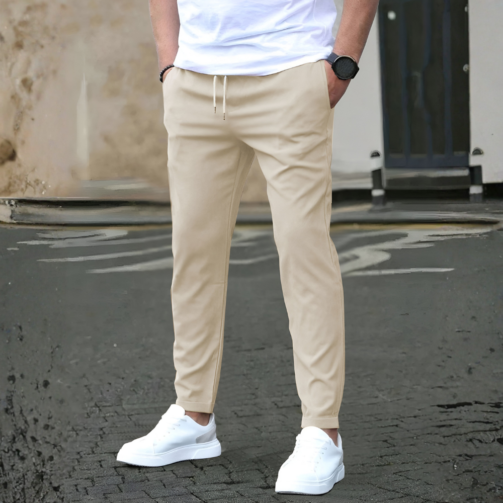 Comfortabele heren trekkoordbroek, slim fit polyester, ideaal als vrijetijdsbroek of sportbroek.