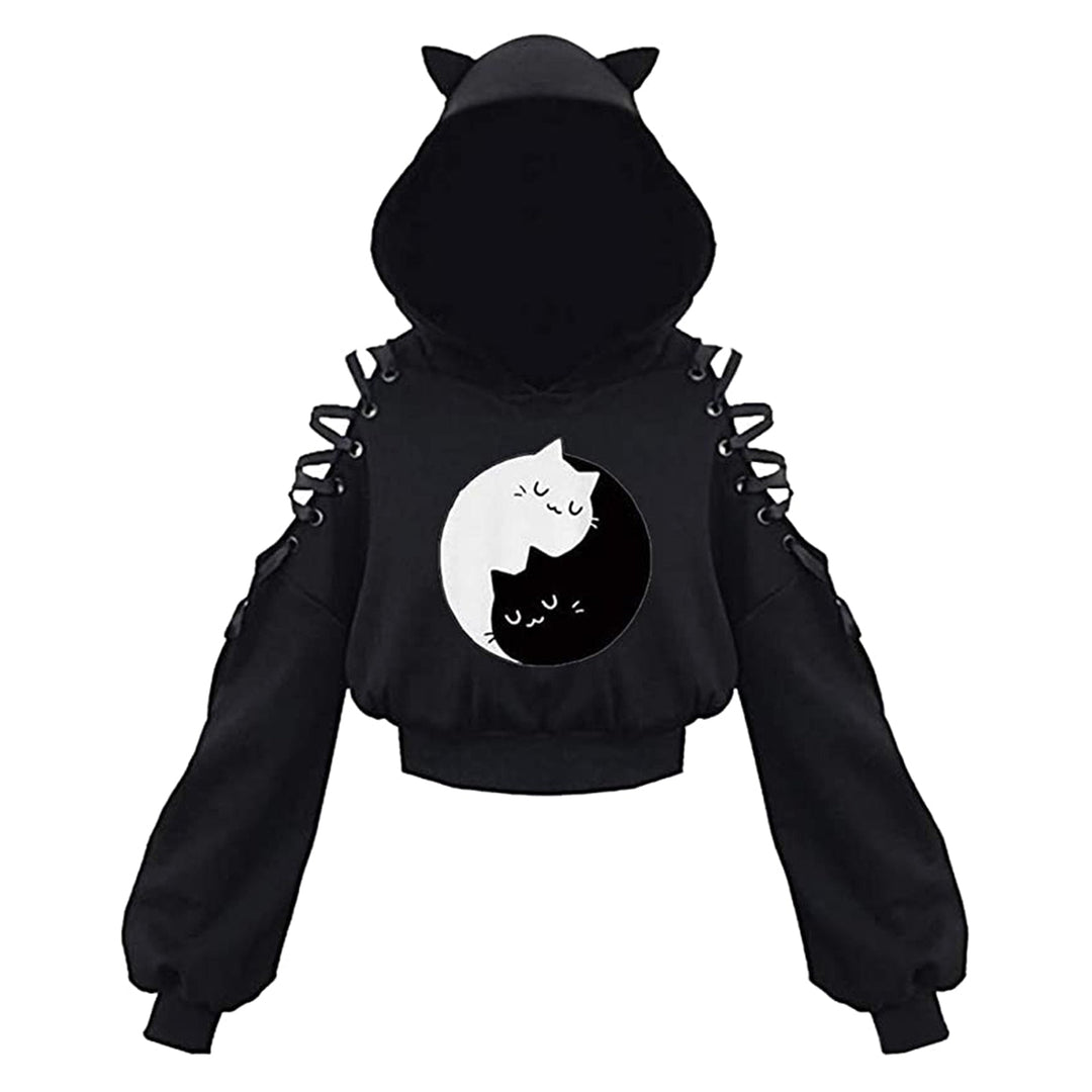Stijlvolle zwarte dames trui met kattenoren, veelzijdige bovenkleding voor elke dag.