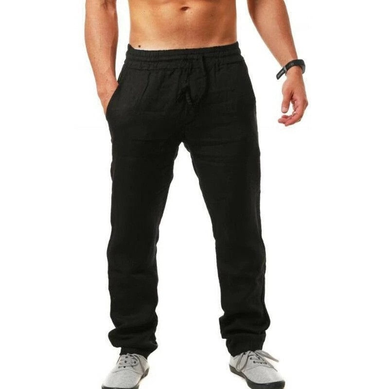 Lichtgewicht linnenlook zomerbroek voor heren, luchtig en comfortabel voor strand of vrije tijd.