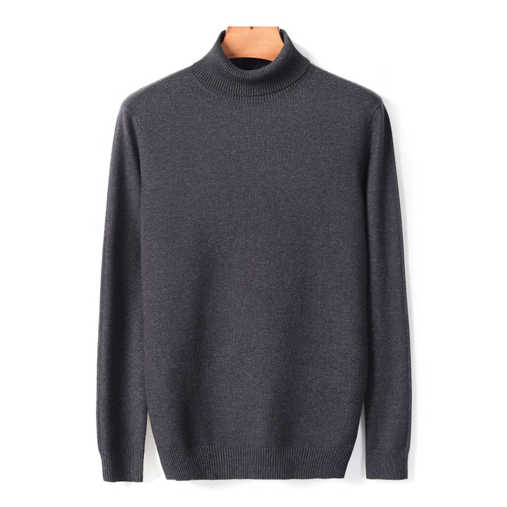 Grijs gemêleerde heren coltrui, combineert comfort met moderne mannenmode.