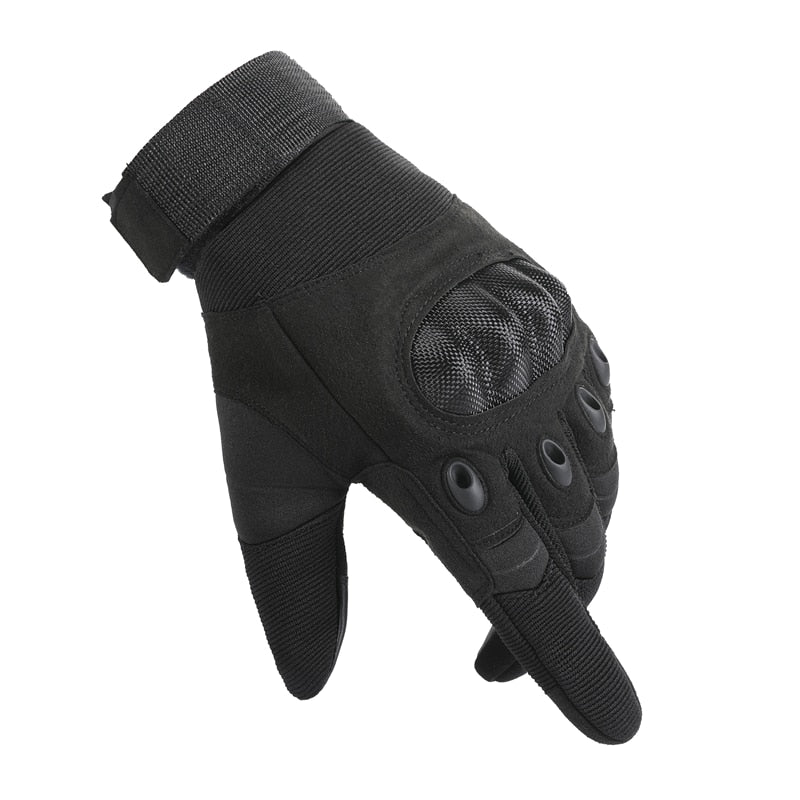 Robuuste legerhandschoenen in khaki, zwart of legergroen, ontworpen voor duurzaamheid en functionaliteit.