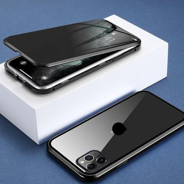 Sterke magnetische iPhone hoes met 360° valbescherming en krasbestendig gehard glas. Geschikt voor diverse iPhone modellen.