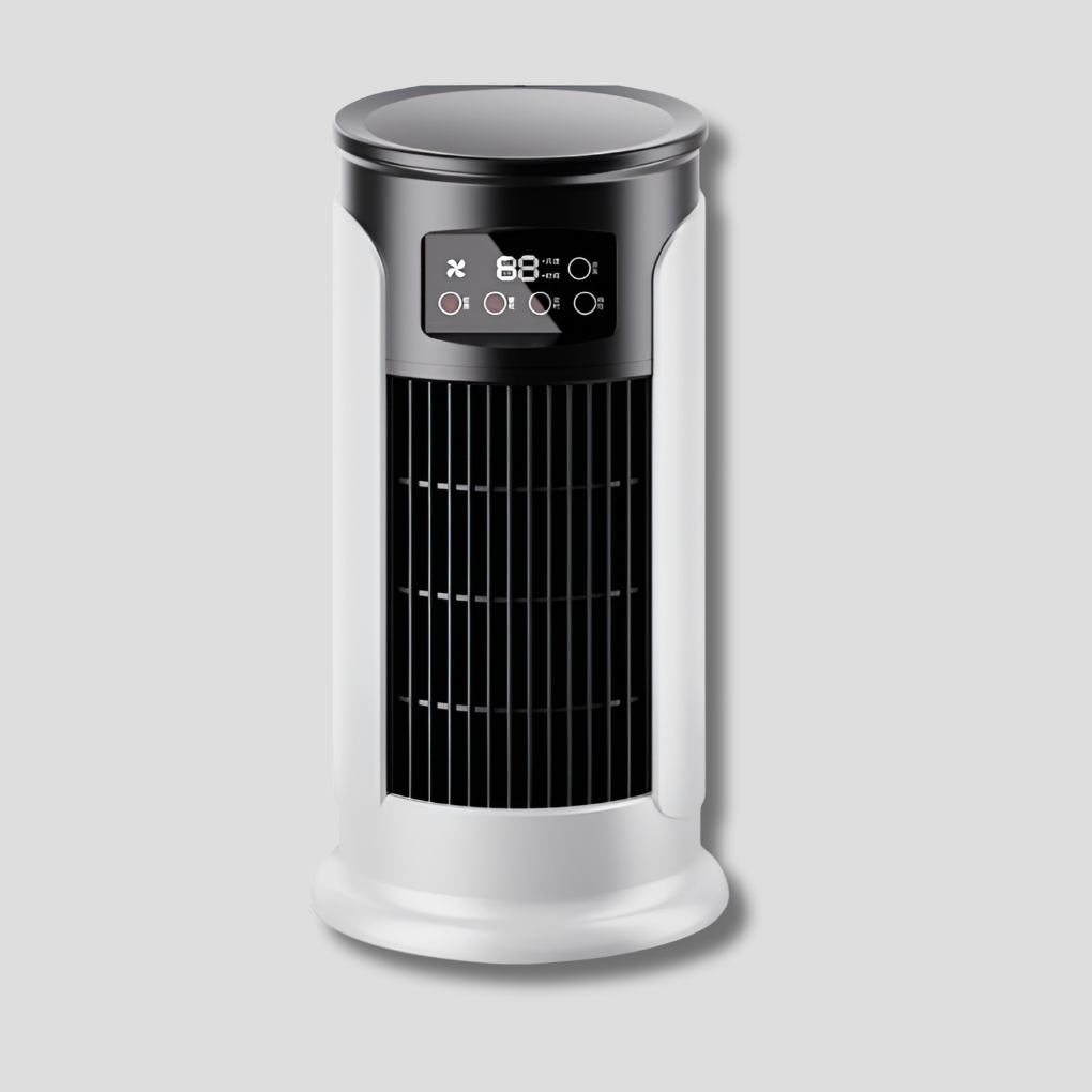 Draagbare bevochtigingsventilator voor thuis of kantoor, verfrissende luchtkoeler en bevochtiger in één, compact design.