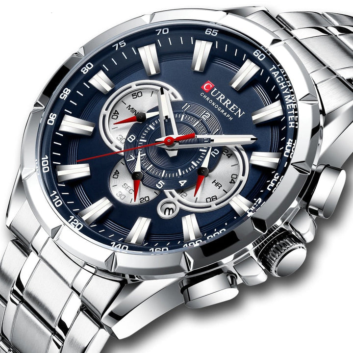 Luxe quartz herenhorloge met stopwatch en elegante wijzerplaat, perfect als cadeau voor mannen.