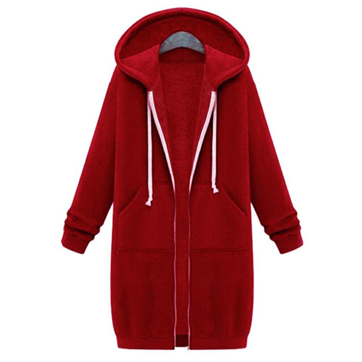 Warme dames winterjas, lange pasvorm met capuchon, ideaal voor koude dagen.