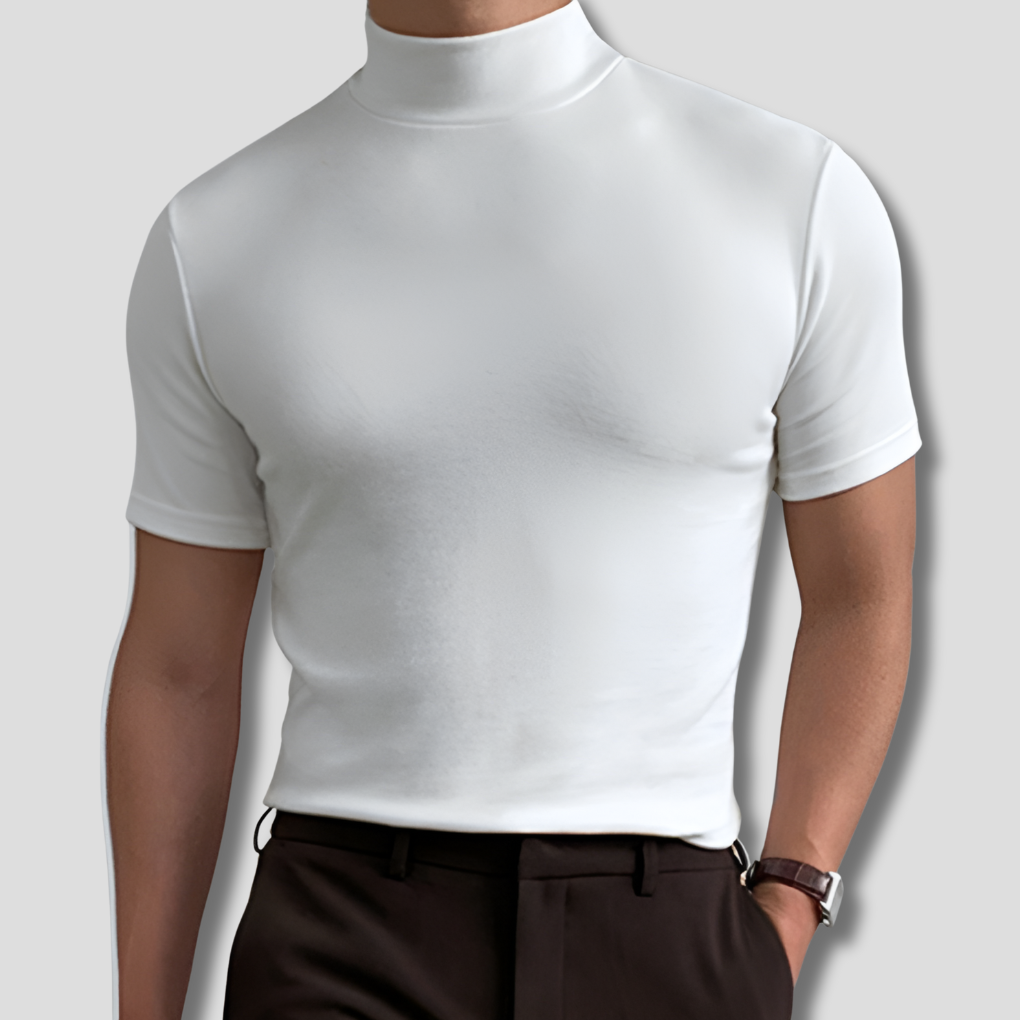 Heren slim-fit coltrui met korte mouwen, ademend en stijlvol voor zomerkleding. Comfortabel casual shirt.